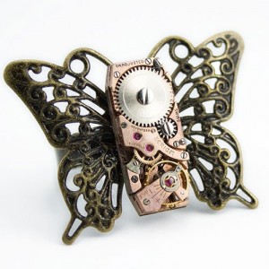 Steampunk Watch Movement Butterfly Ring by London Particulars